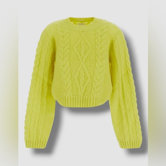 Mother Women Yellow Extended Sleeve Crop Cable Pullover Sweater - Picture 4 of 10